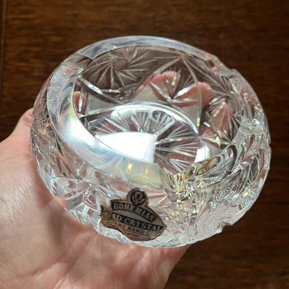 VTG Bohemian Czech Hand Cut Crystal Ashtray Star Design Heavy 8 Point Star 60s - Picture 2 of 8
